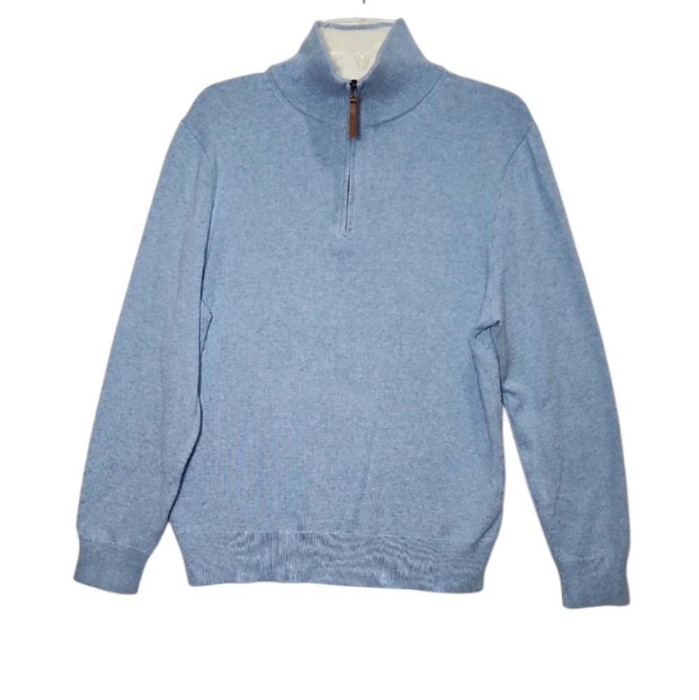 J.Crew Men's 1/4 Zipper Long Sleeve Tight Knit Sweater‎ Shirt Size M Cotton Blue